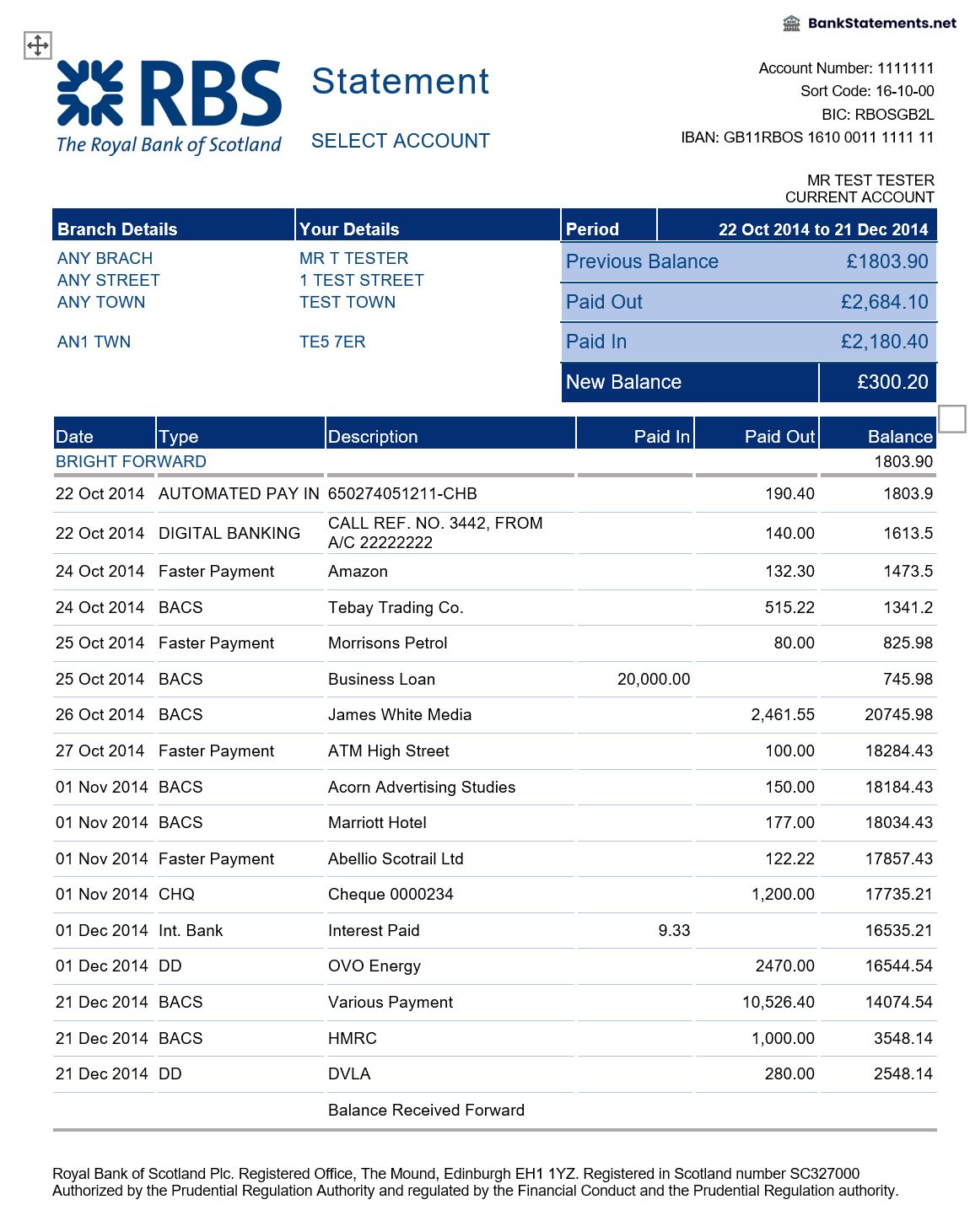 RBS Bank Statement Template (100% Free) - BankStatements.net